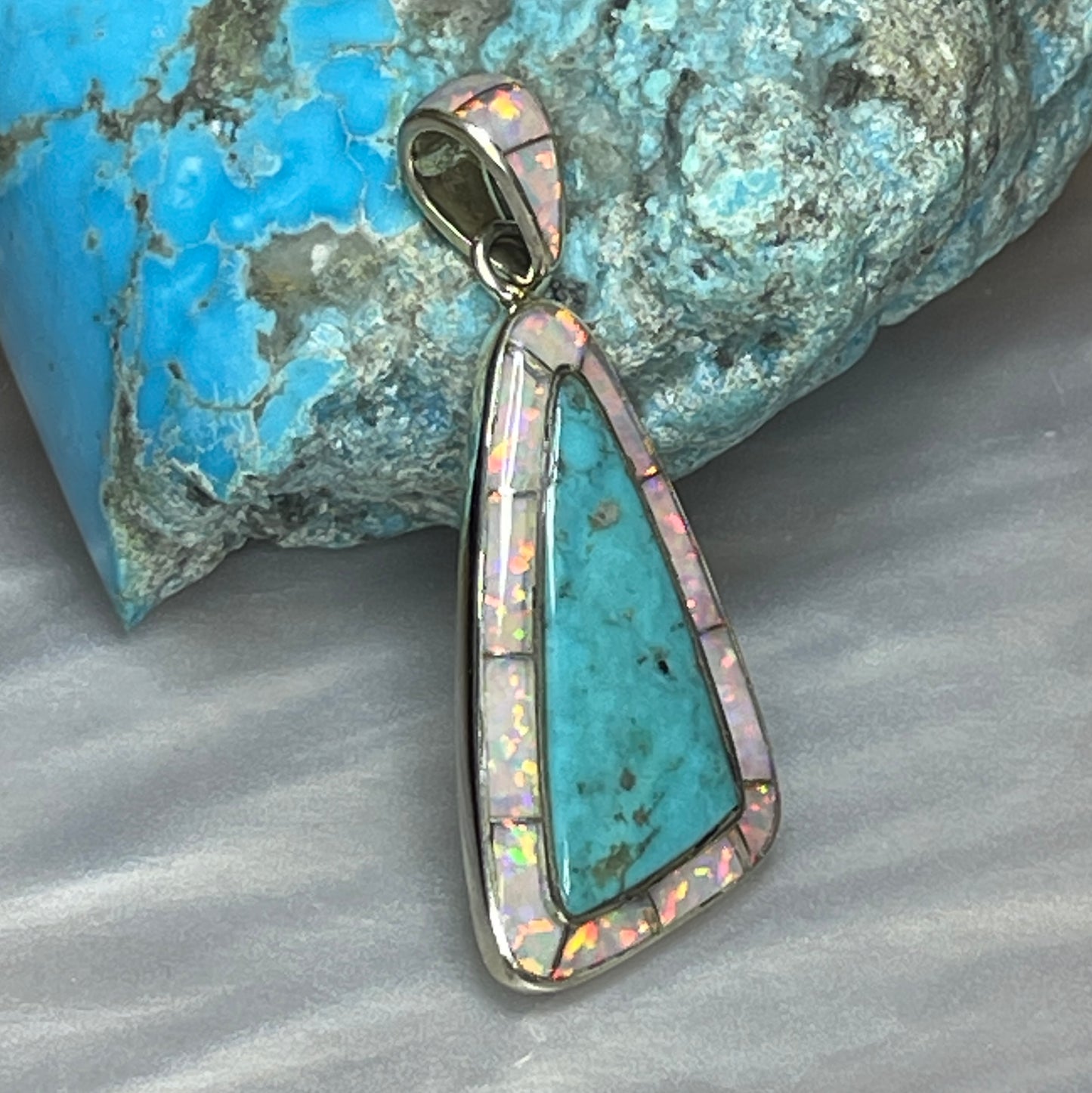 Turquoise and Lab Opal Inlay Pendants