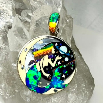 Mermaid on the Moon Inlay Pendant