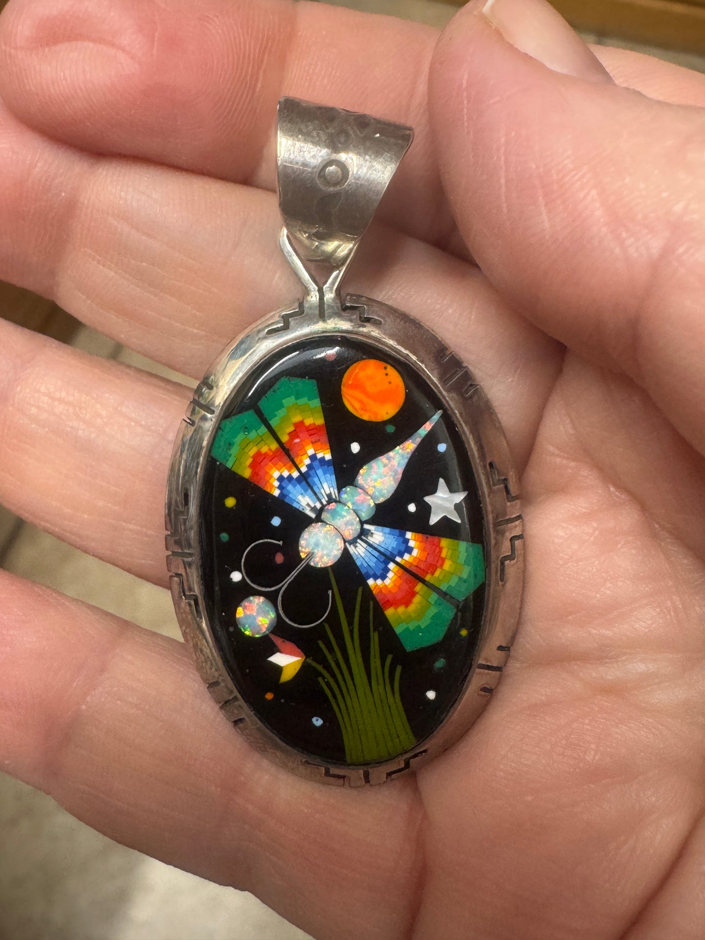 Vintage Night Sky with Dragonfly Pendant