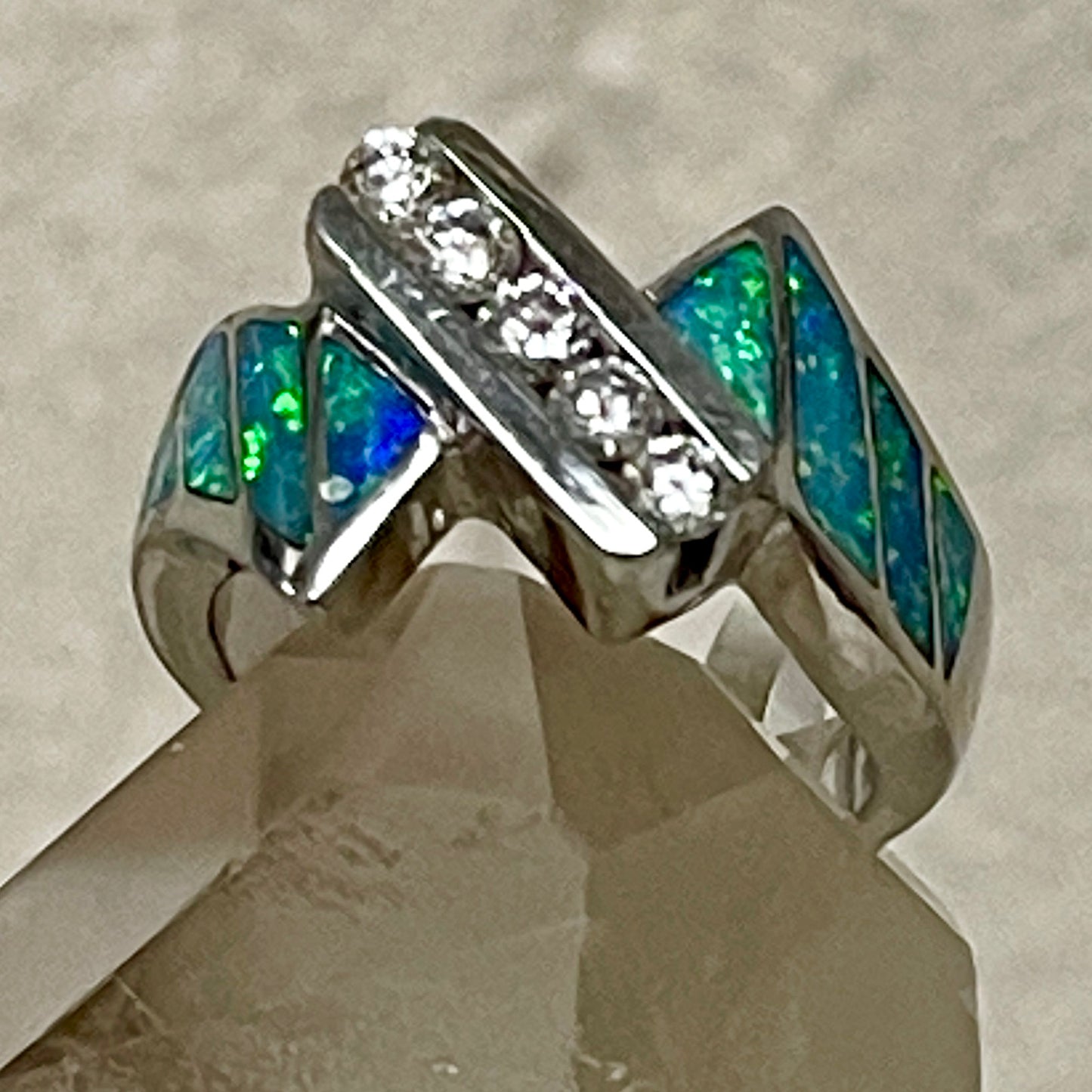 Platinum & Australian Black Opal Ring with Diamonds