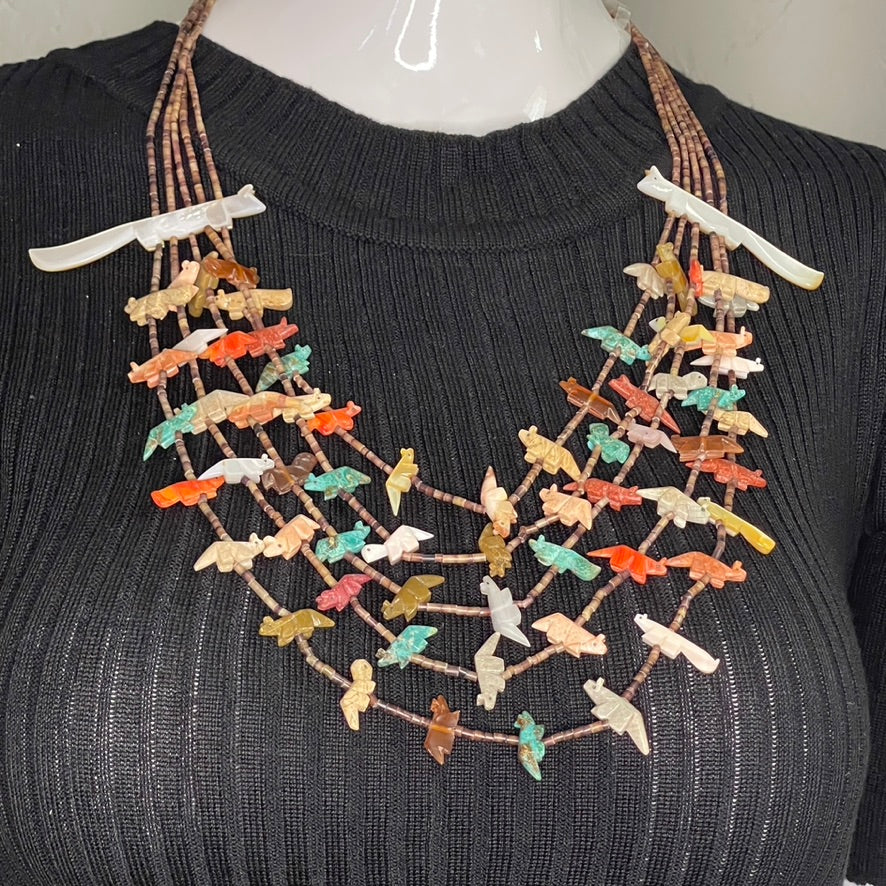 5 Strand Fetish Necklace with Foxes
