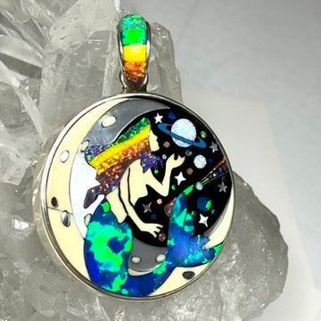 Mermaid on the Moon Inlay Pendant