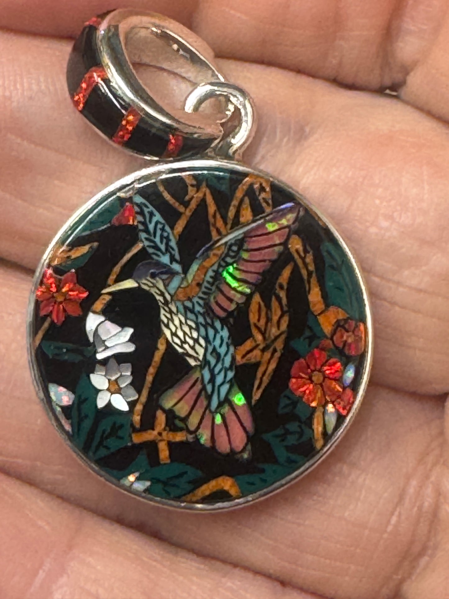 Hummingbird Inlay Jewelry Pendant