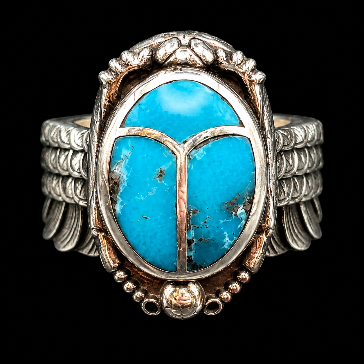 Handcrafted Sterling Silver Large Scarab Ring With Colorful Inlay