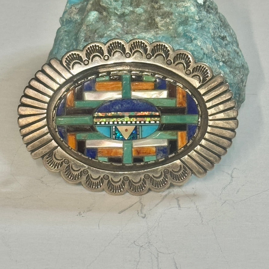 Southwest Style Sterling Silver Inlay Buckle