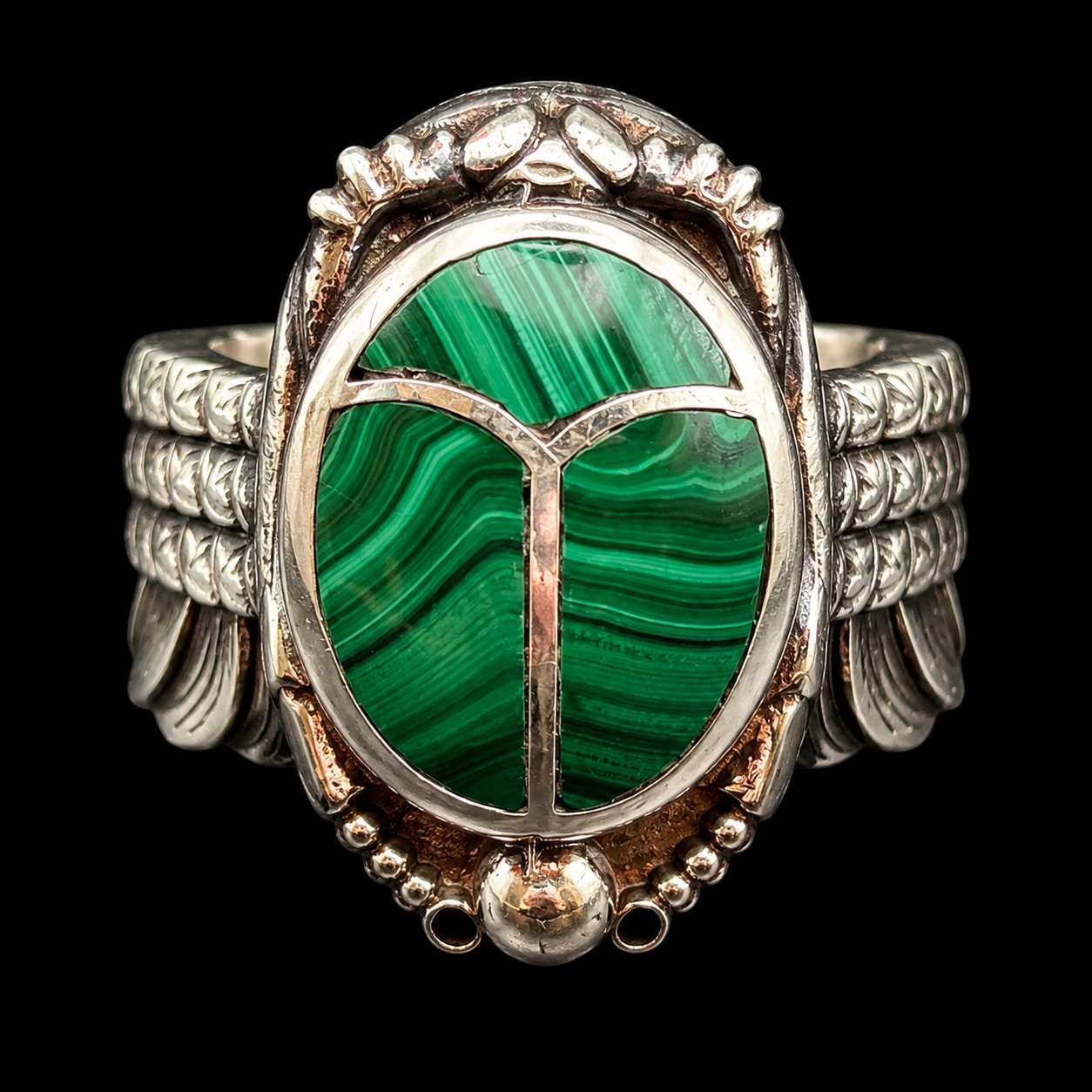 Handcrafted Sterling Silver Large Scarab Ring With Colorful Inlay
