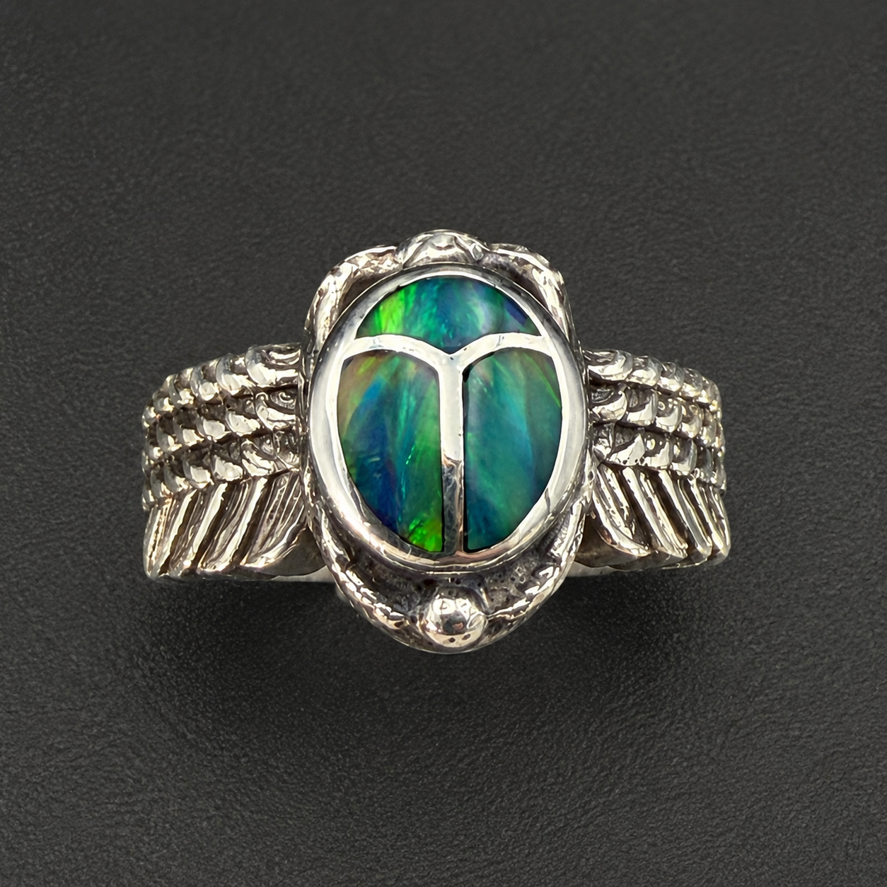 Handcrafted Sterling Silver Scarab Ring With Colorful Inlay