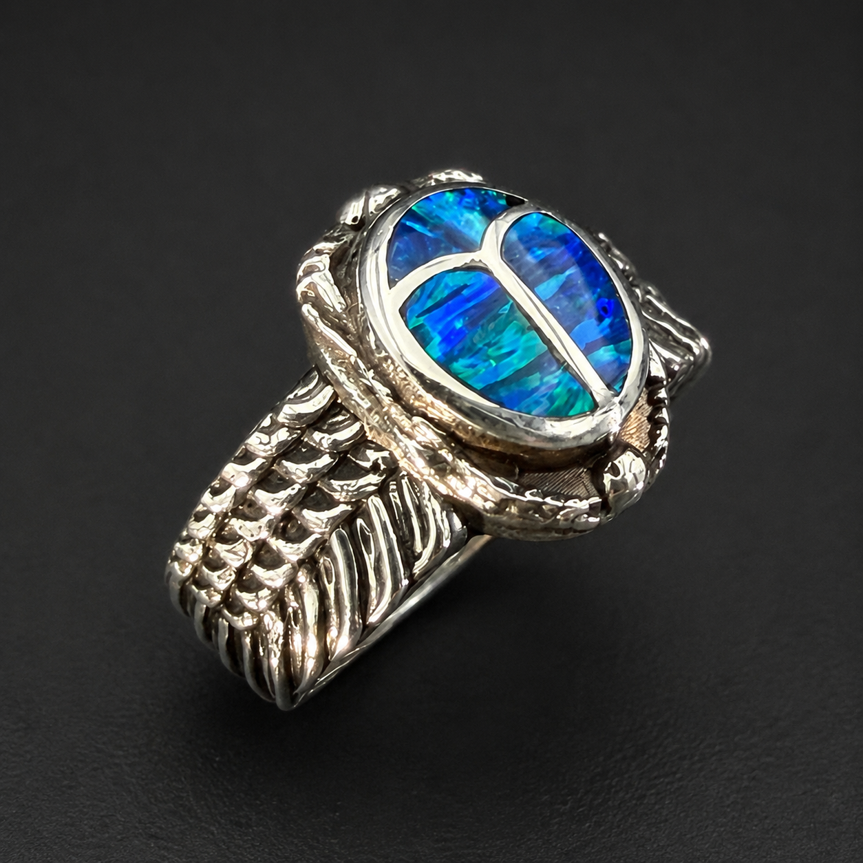 Handcrafted Sterling Silver Scarab Ring With Colorful Inlay