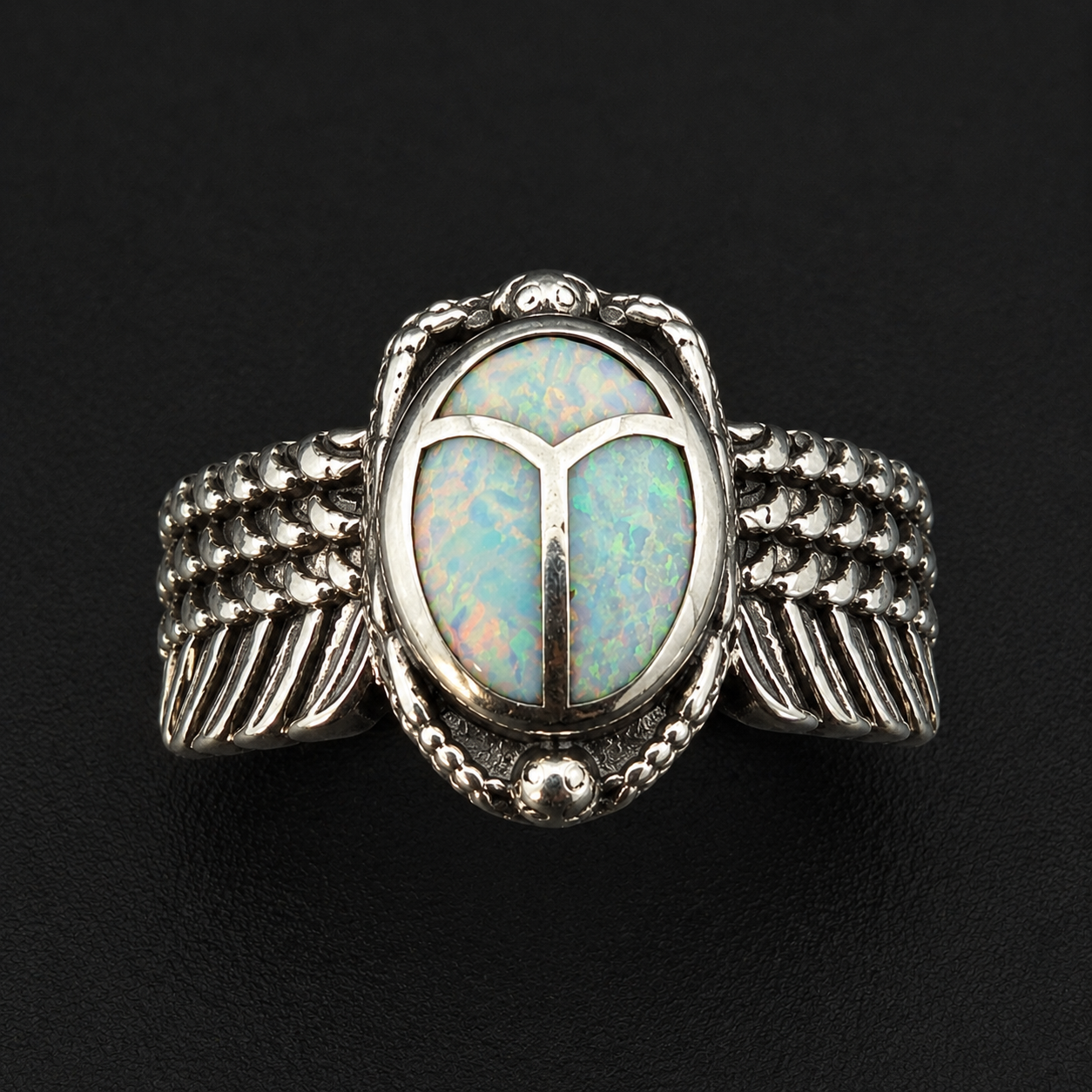 Handcrafted Sterling Silver Scarab Ring With Colorful Inlay