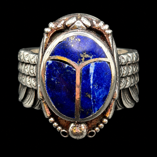 Handcrafted Sterling Silver Large Scarab Ring With Colorful Inlay