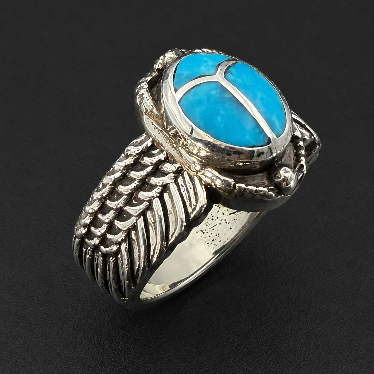 Handcrafted Sterling Silver Scarab Ring With Colorful Inlay
