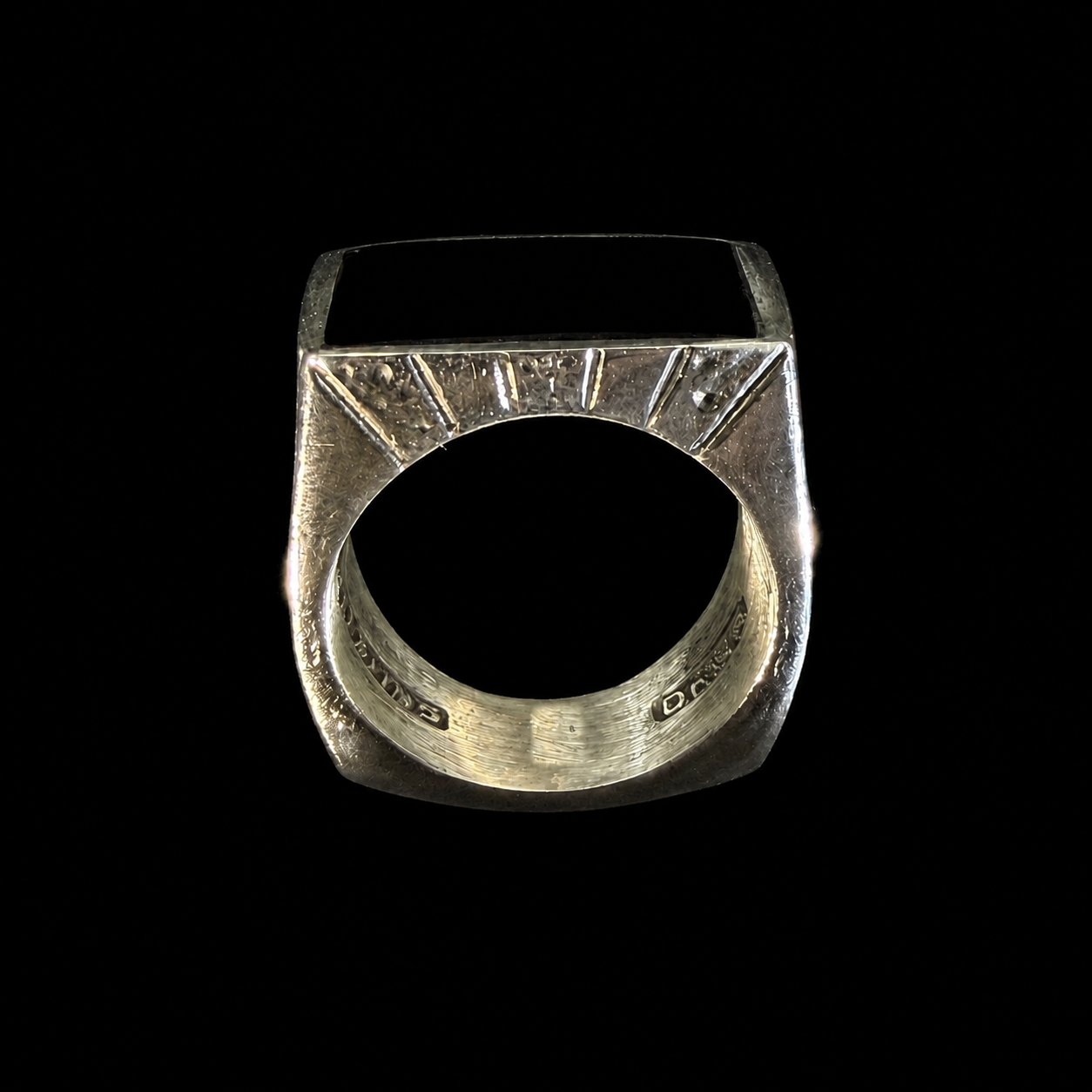 Engraved Geometric Inlay Signet Ring