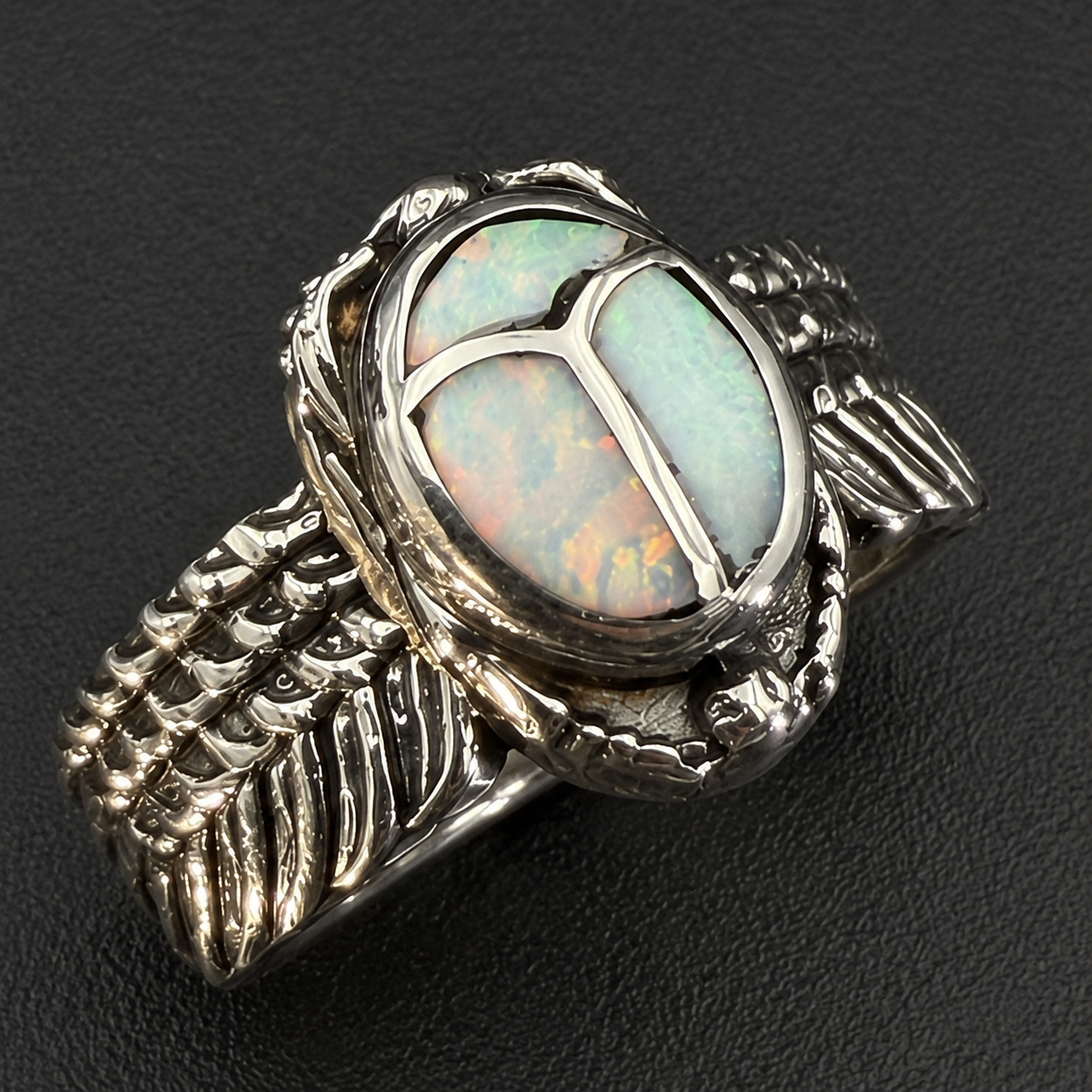 Handcrafted Sterling Silver Scarab Ring With Colorful Inlay
