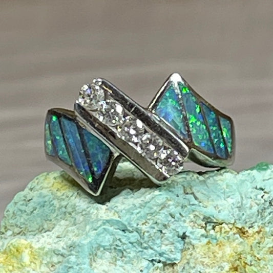 Platinum & Australian Black Opal Ring with Diamonds