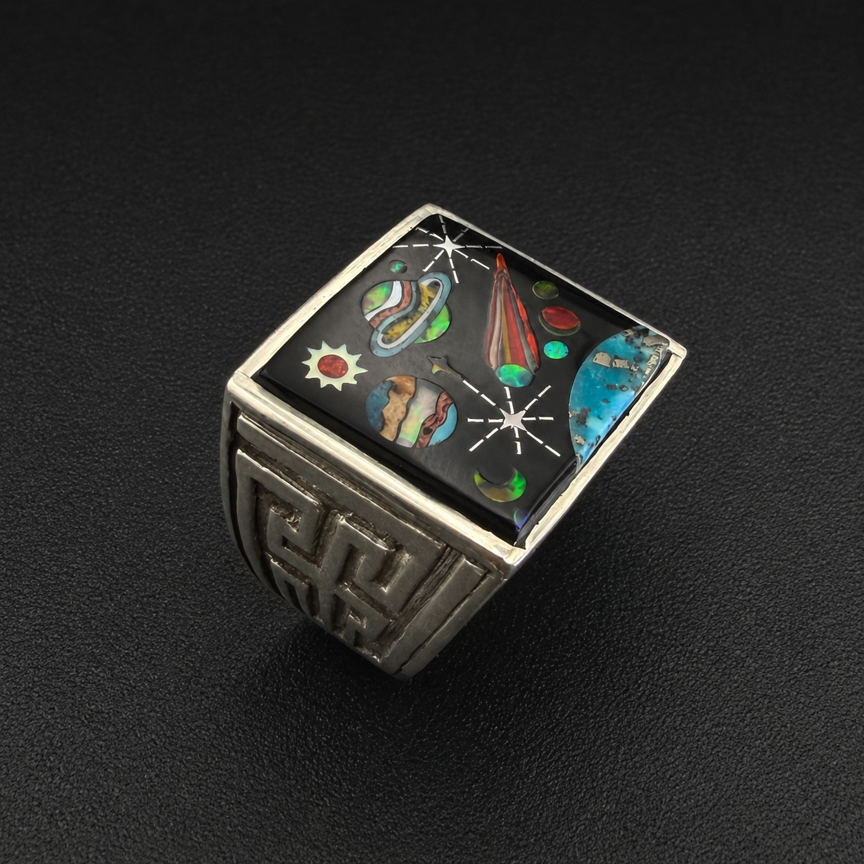 Square Cosmic Galaxy Inlay Signet Ring