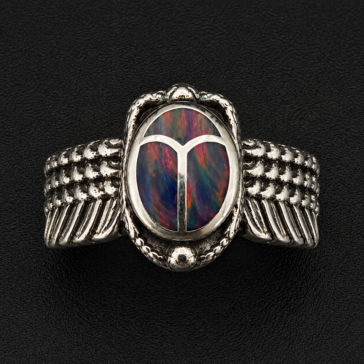 Handcrafted Sterling Silver Scarab Ring With Colorful Inlay