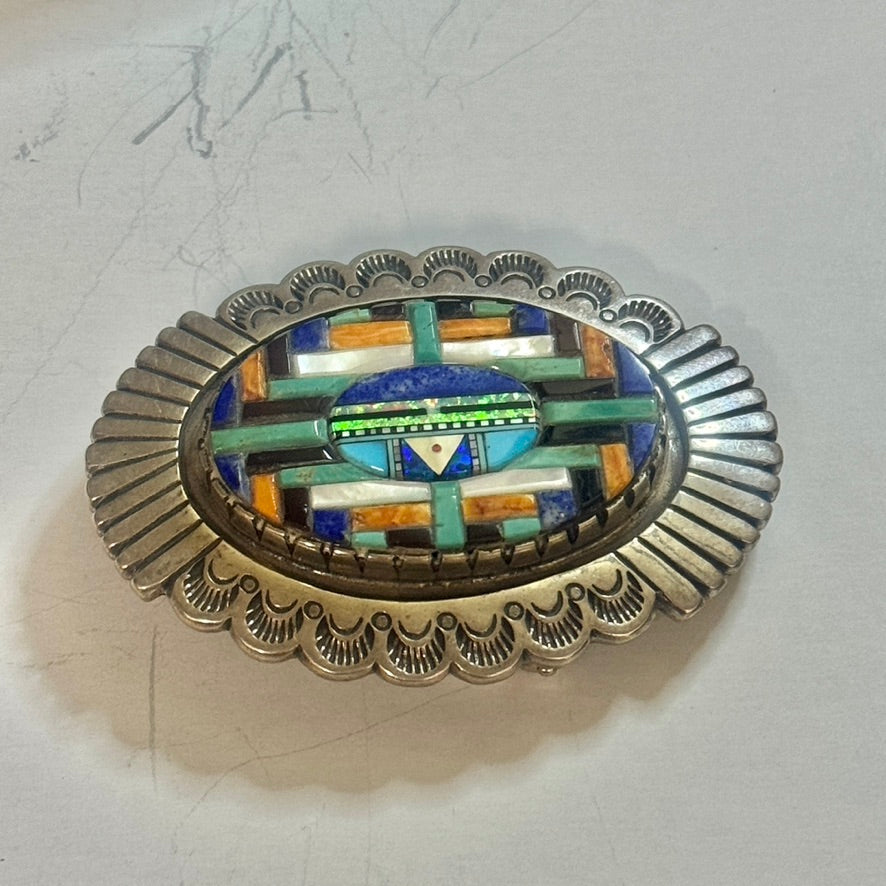 Southwest Style Sterling Silver Inlay Buckle
