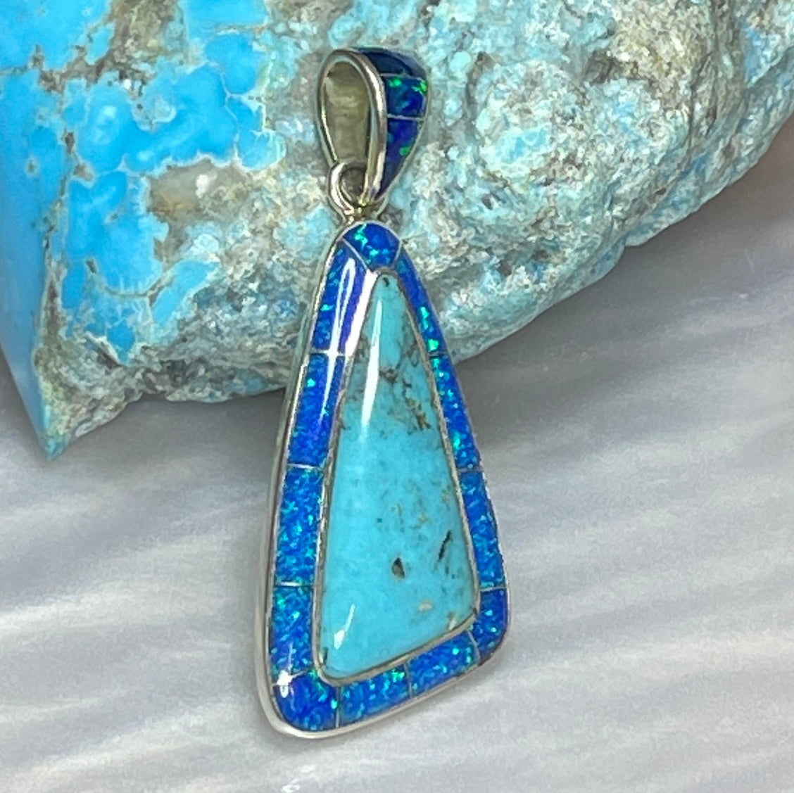 Turquoise and Lab Opal Inlay Pendants