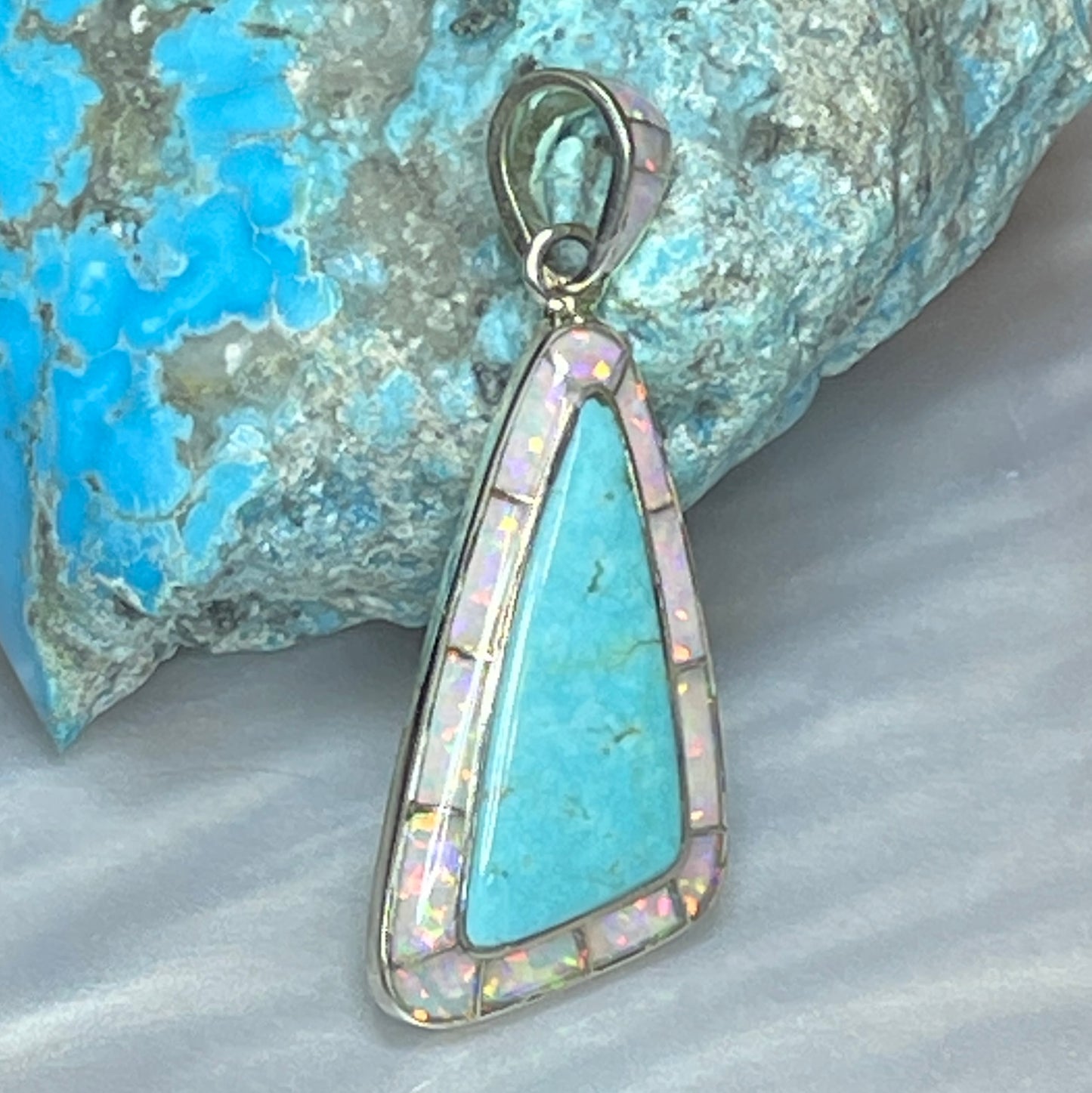 Turquoise and Lab Opal Inlay Pendants