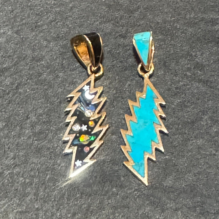 14k Gold Double sided Galaxy & Turquoise 13 Point Bolt