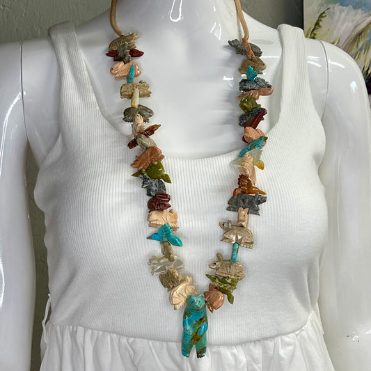 Squaw Wrap Fetish Necklace with Turquoise Bear