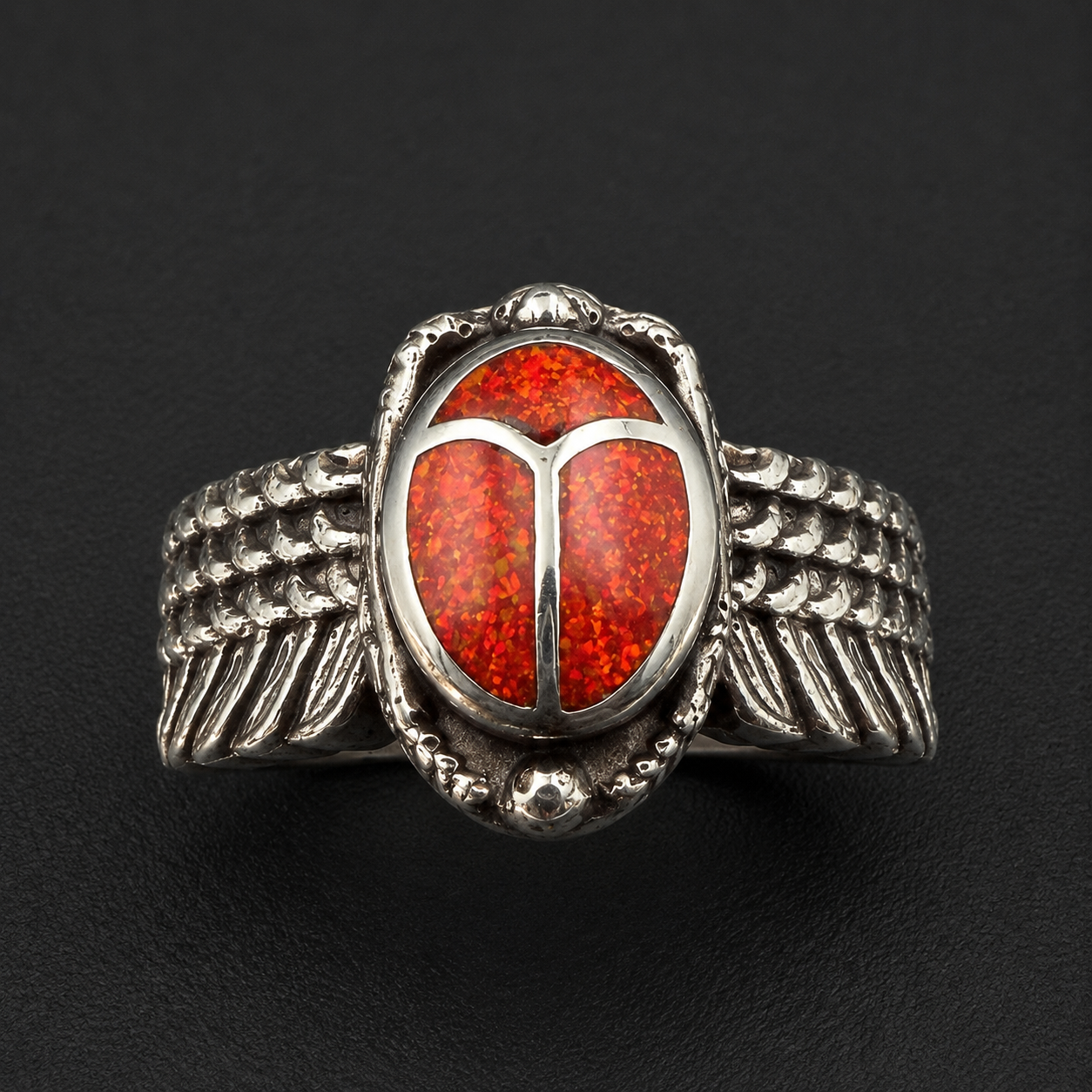Handcrafted Sterling Silver Scarab Ring With Colorful Inlay