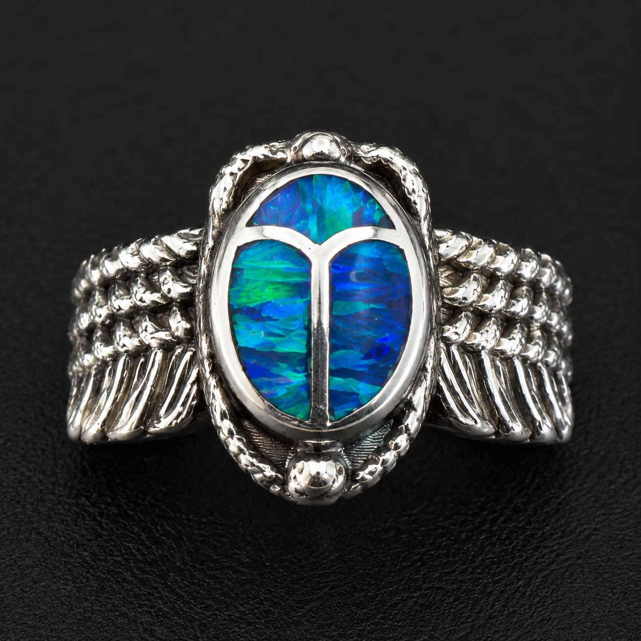 Handcrafted Sterling Silver Scarab Ring With Colorful Inlay