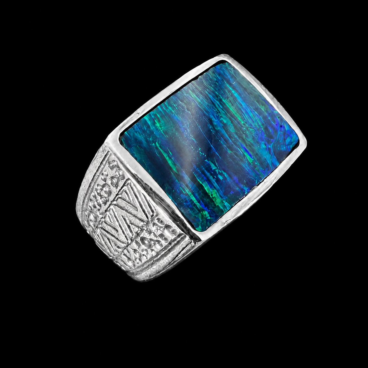 Engraved Geometric Inlay Signet Ring