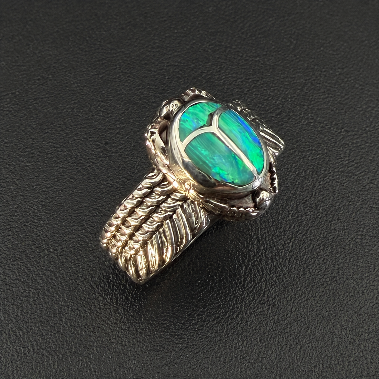 Handcrafted Sterling Silver Scarab Ring With Colorful Inlay
