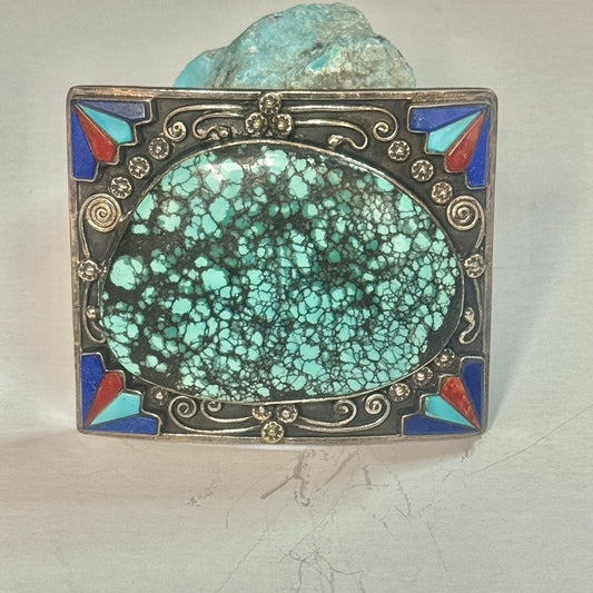 Hubei Spiderweb Turquoise Sterling Silver Inlay Buckle