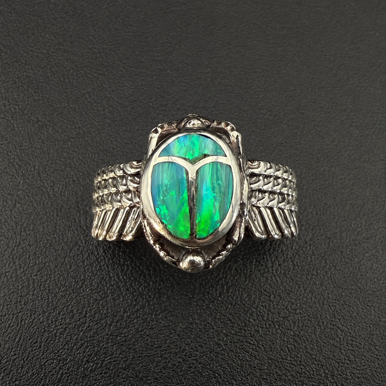 Handcrafted Sterling Silver Scarab Ring With Colorful Inlay