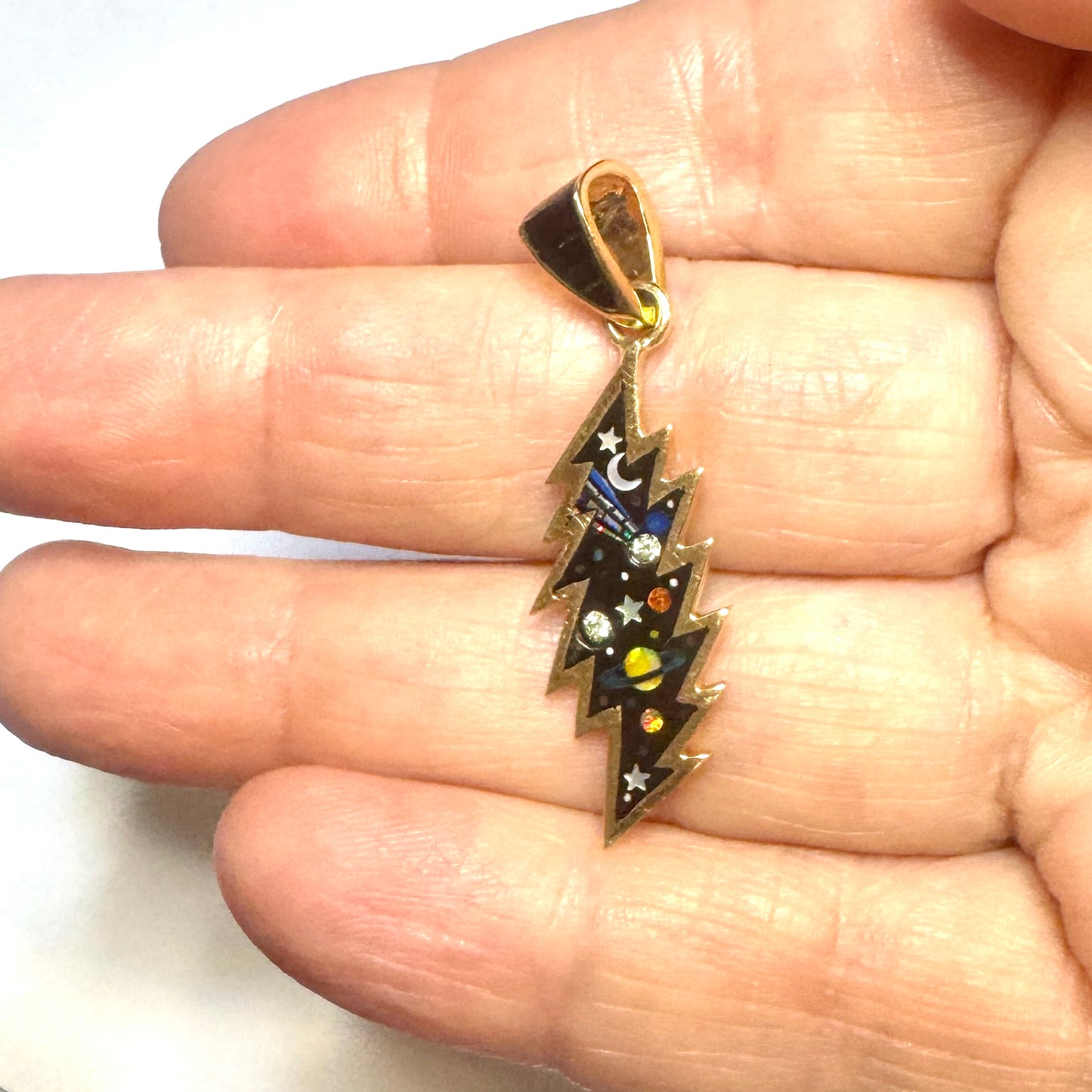 14k Gold Double sided Galaxy & Turquoise 13 Point Bolt