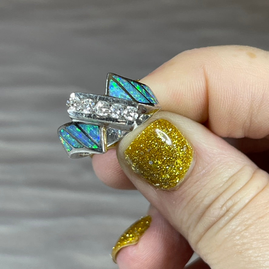 Platinum & Australian Black Opal Ring with Diamonds
