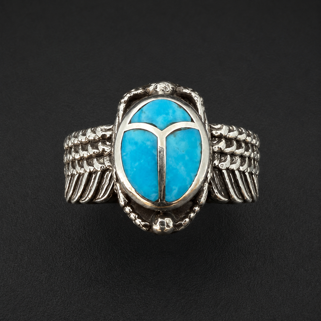 Handcrafted Sterling Silver Scarab Ring With Colorful Inlay