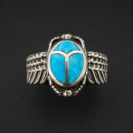 Handcrafted Sterling Silver Scarab Ring With Colorful Inlay