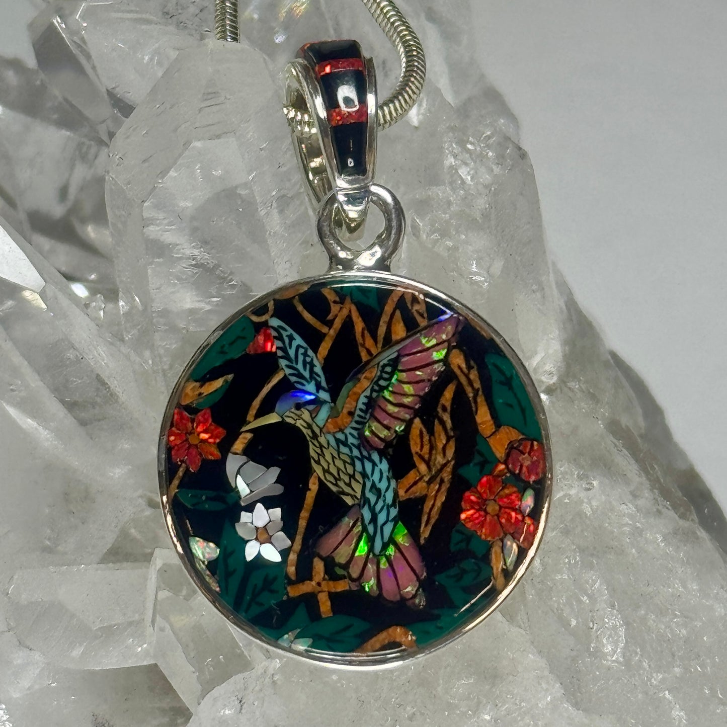Hummingbird Inlay Jewelry Pendant
