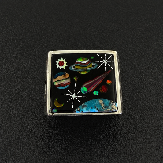 Square Cosmic Galaxy Inlay Signet Ring
