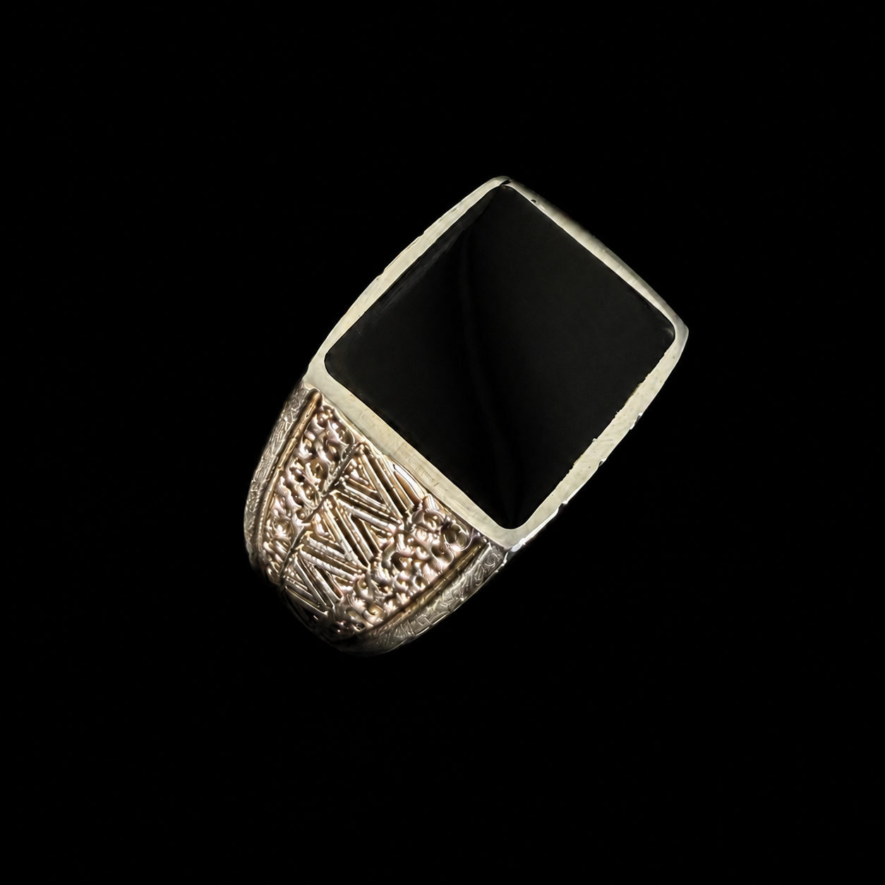 Engraved Geometric Inlay Signet Ring