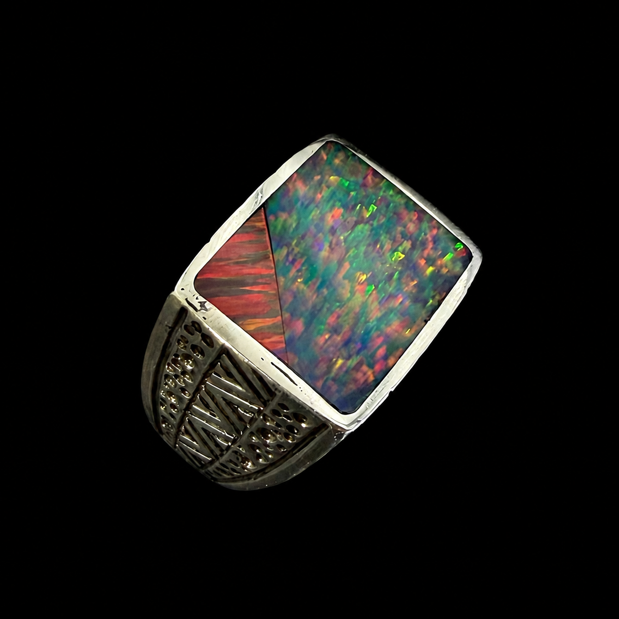 Engraved Geometric Inlay Signet Ring