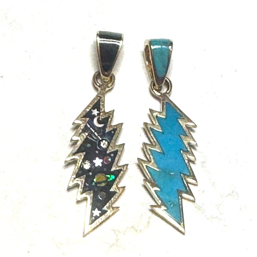 14k Gold Double sided Galaxy & Turquoise 13 Point Bolt
