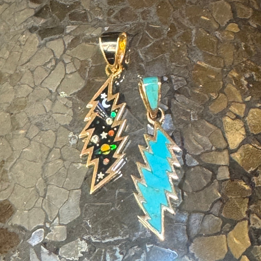 14k Gold Double sided Galaxy & Turquoise 13 Point Bolt