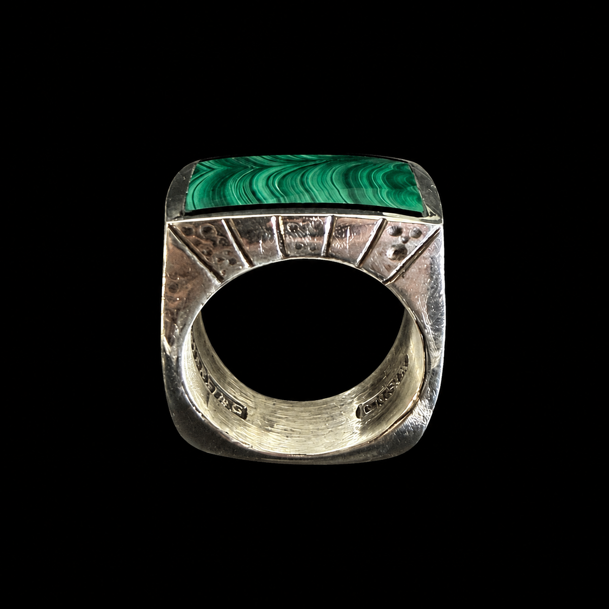 Engraved Geometric Inlay Signet Ring