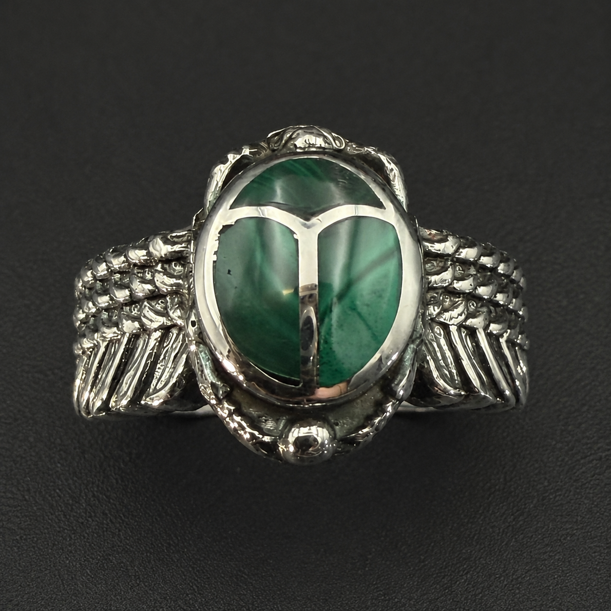 Handcrafted Sterling Silver Scarab Ring With Colorful Inlay