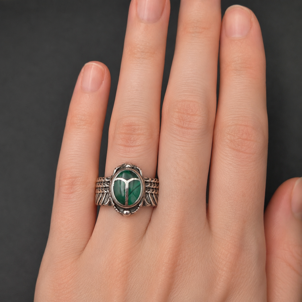 Handcrafted Sterling Silver Scarab Ring With Colorful Inlay