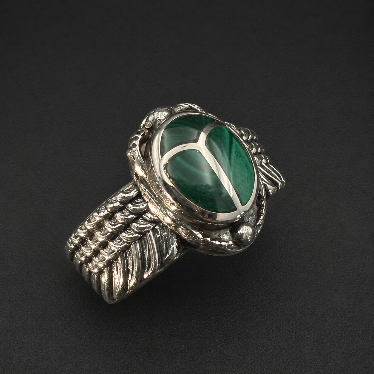 Handcrafted Sterling Silver Scarab Ring With Colorful Inlay