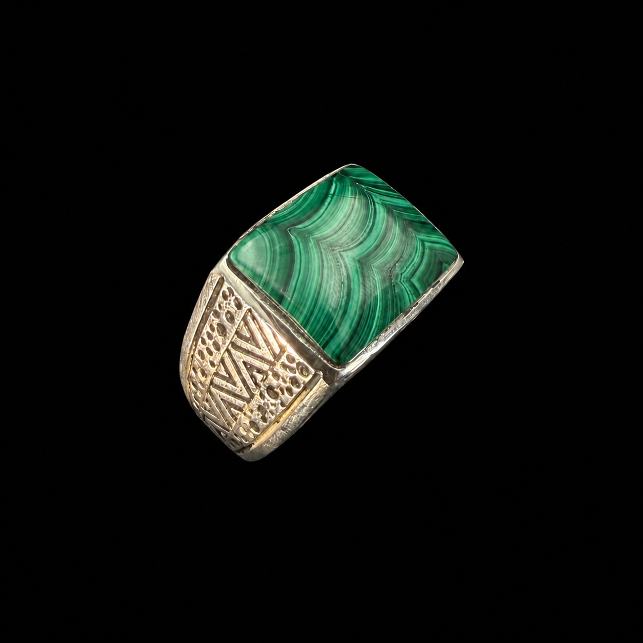 Engraved Geometric Inlay Signet Ring