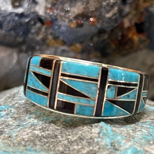 Turquoise & Black Band Ring